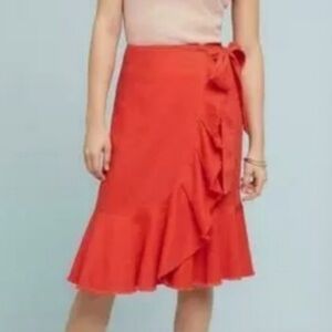 Anthropologie HOLDING HORSES Vibrant Red Midi Wrap Skirt